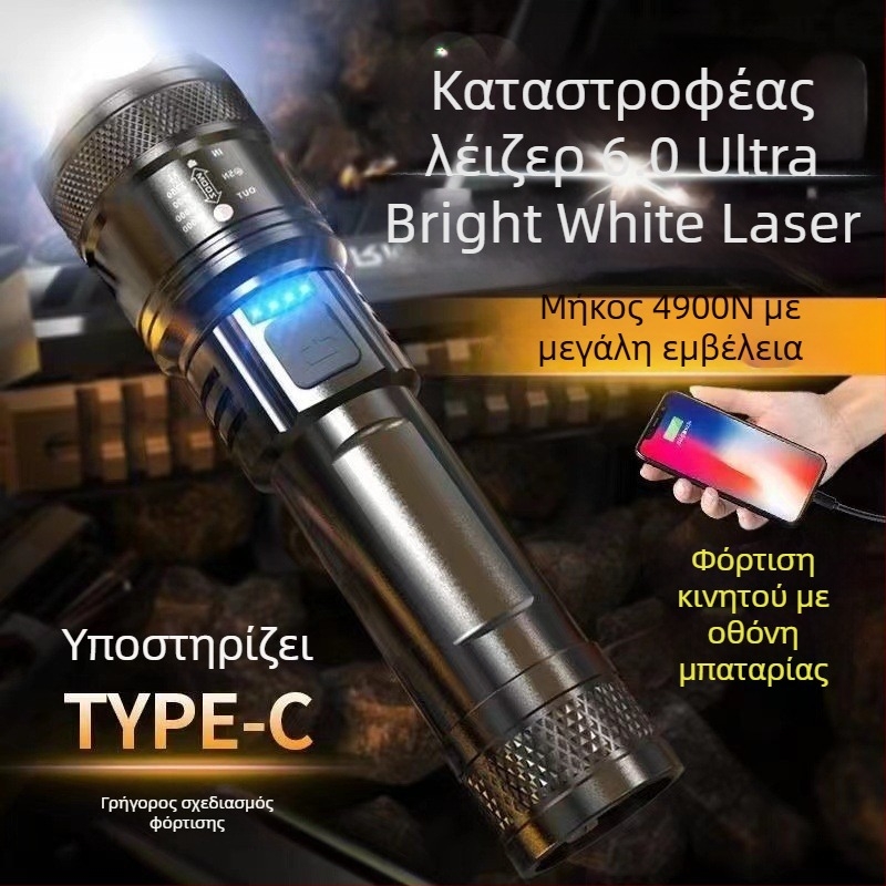 Φακός LED με LCD οθόνη, επαναφορτιζόμενη μπαταρία 18650, οπτικό ζουμ, εμβέλεια έως 500 μ, προστασία από υπερφόρτωση