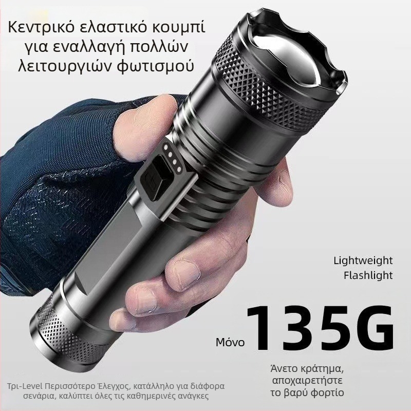 Φακός LED με LCD οθόνη, επαναφορτιζόμενη μπαταρία 18650, οπτικό ζουμ, εμβέλεια έως 500 μ, προστασία από υπερφόρτωση