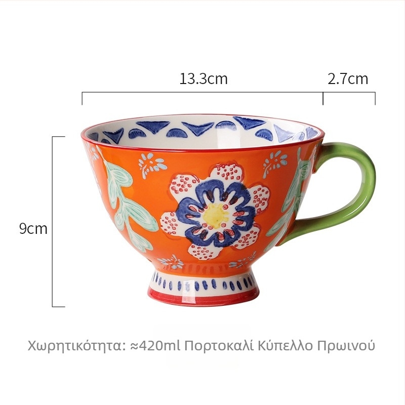 Κεραμικό φλυτζάνι, στρογγυλό σχήμα, ελαφρύς πολυτελής στυλ, μοτίβο λουλουδιών, κατάλληλο για μικροκύματα