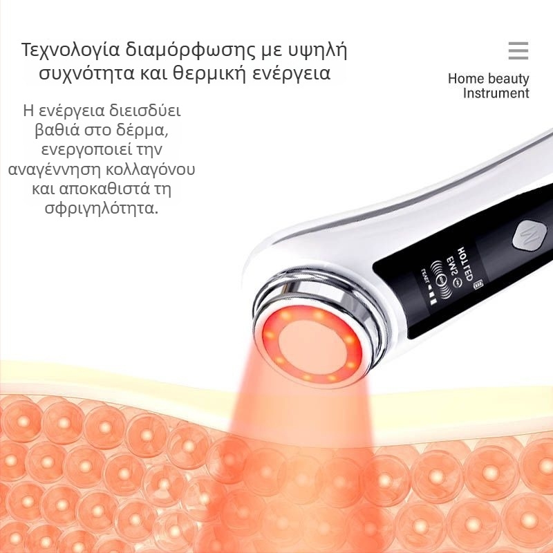 Φορητή οικιακή ηλεκτρική συσκευή βαθύ καθαρισμού προσώπου με ζεστό και χρωματικό φωτισμό για ανάπλαση, ανύψωση και μασάζ προσώπου — αρνητικά ιόντα, αντιρυτιδική δράση, ανάπλαση δέρματος; ενσωματωμένη μπαταρία 500-800 mAh; IPX0