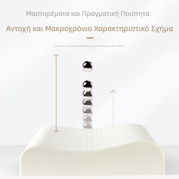 Μαξιλάρι από φυσικό λατέξ με κυματοειδή μορφή για τον αυχένα, περιεκτικότητα λατέξ >90%, βάρος 2–3 κιλά, δυνατότητα παραμετροποίησης επεξεργασίας