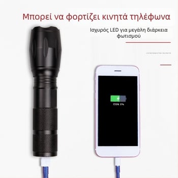T6 LED φακός USB επαναφορτιζόμενος, 10W, 1800mAh, περιστροφή 360°