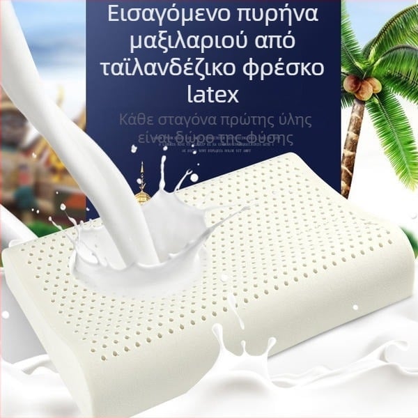Μαξιλάρι λατέξ φυσικό με μασάζ κόκκων, 90% λατέξ+, ορθογώνιο με πλεκτό πυρήνα, ύψος 25 cm+, στήριξη αυχένα