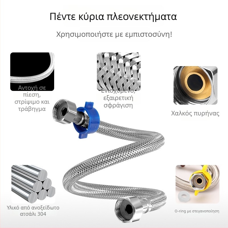 Innovator 304 ανοξείδωτος πλεγμένος σωλήνας από ανοξείδωτο ατσάλι - ανθεκτικός στην έκρηξη, σωλήνας εισόδου νερού υψηλής πίεσης για θερμαντήρες και τουαλέτες, με διπλά ατσάλινα άκρα, μοντέρνος μινιμαλιστικός σχεδιασμός