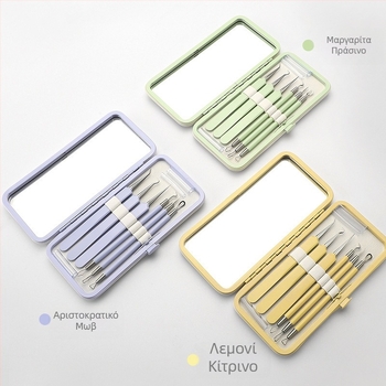 Σετ εργαλείων αντιμετώπισης ακμής, 5 τεμάχια, ανοξείδωτο ατσάλι, με καθρέφτη, μοντέλο fcztz-03