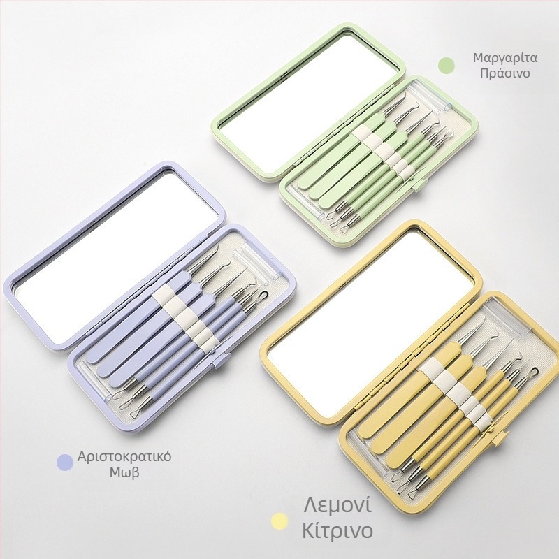 Σετ εργαλείων αντιμετώπισης ακμής, 5 τεμάχια, ανοξείδωτο ατσάλι, με καθρέφτη, μοντέλο fcztz-03