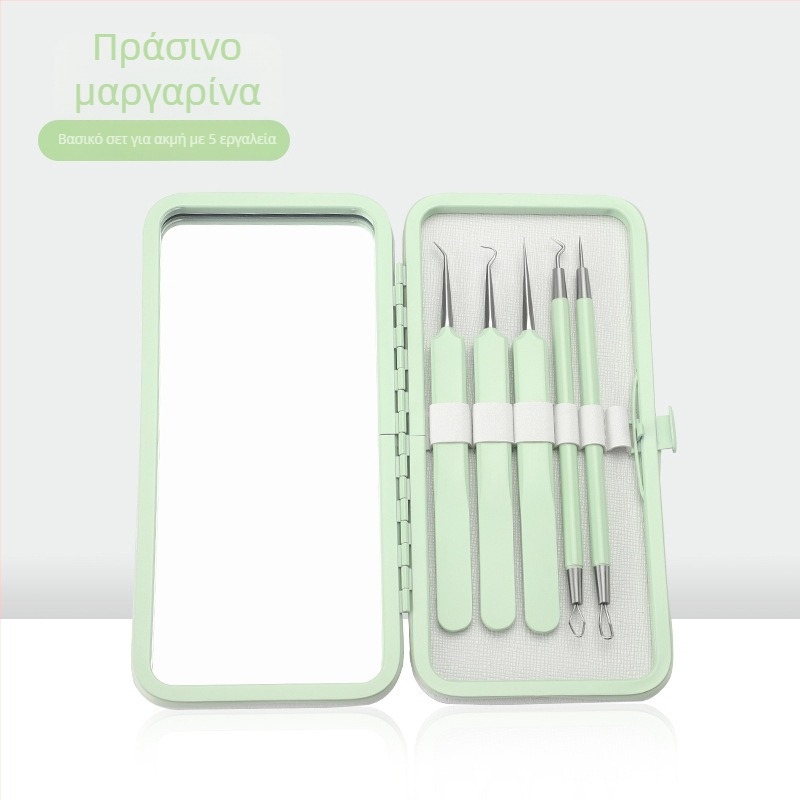 Σετ εργαλείων αντιμετώπισης ακμής, 5 τεμάχια, ανοξείδωτο ατσάλι, με καθρέφτη, μοντέλο fcztz-03