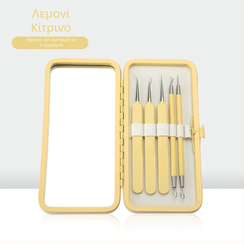 Σετ εργαλείων αντιμετώπισης ακμής, 5 τεμάχια, ανοξείδωτο ατσάλι, με καθρέφτη, μοντέλο fcztz-03