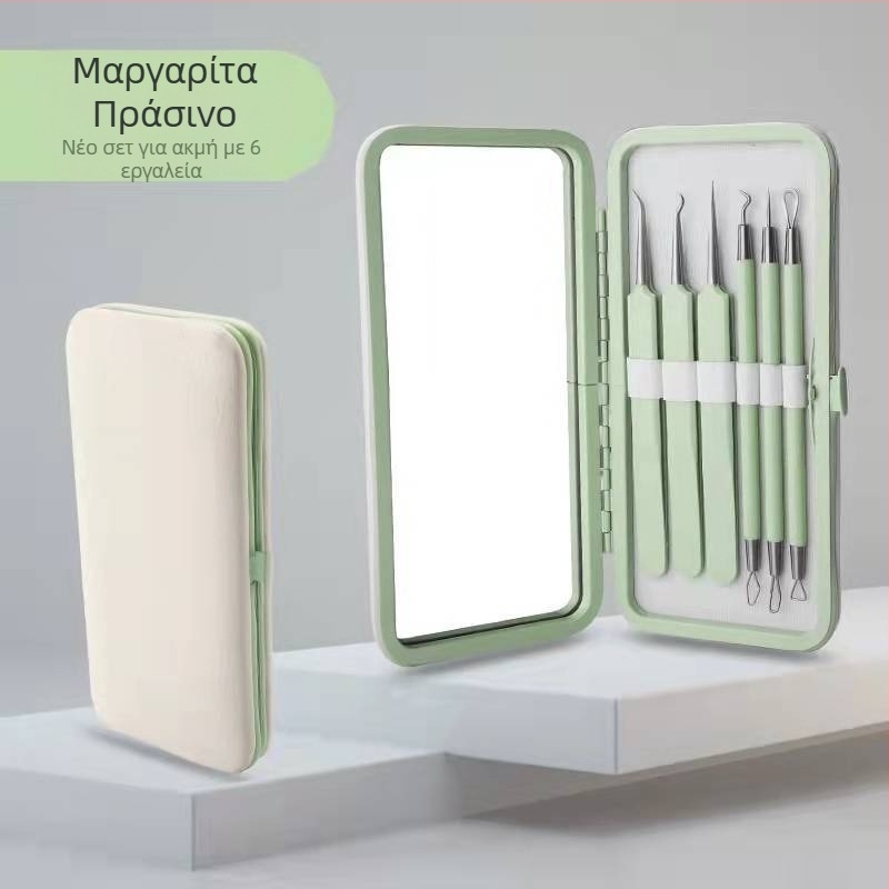 Σετ εργαλείων αντιμετώπισης ακμής, 5 τεμάχια, ανοξείδωτο ατσάλι, με καθρέφτη, μοντέλο fcztz-03