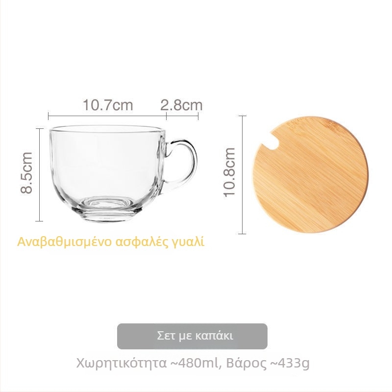 Γυάλινο μπολ πρωινού με καπάκι και λαβή για κουτάλι — κατάλληλο για γιαούρτι, βρώμη και γάλα; ανθεκτικό στη θερμοκρασία, κατασκευή πολλών στρώσεων