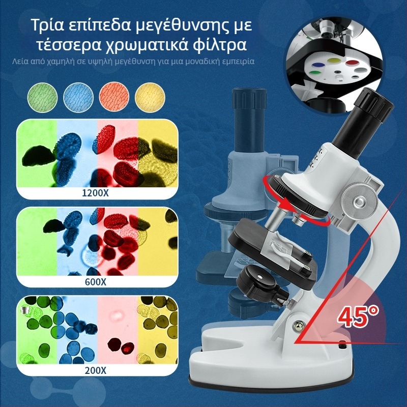 Μικροσκόπιο για παιδιά 1200X – Εκπαιδευτικό κιτ βιολογίας, ηλεκτρικά τροφοδοτούμενο, DIY φιλικό, για ηλικίες 7–14 ετών