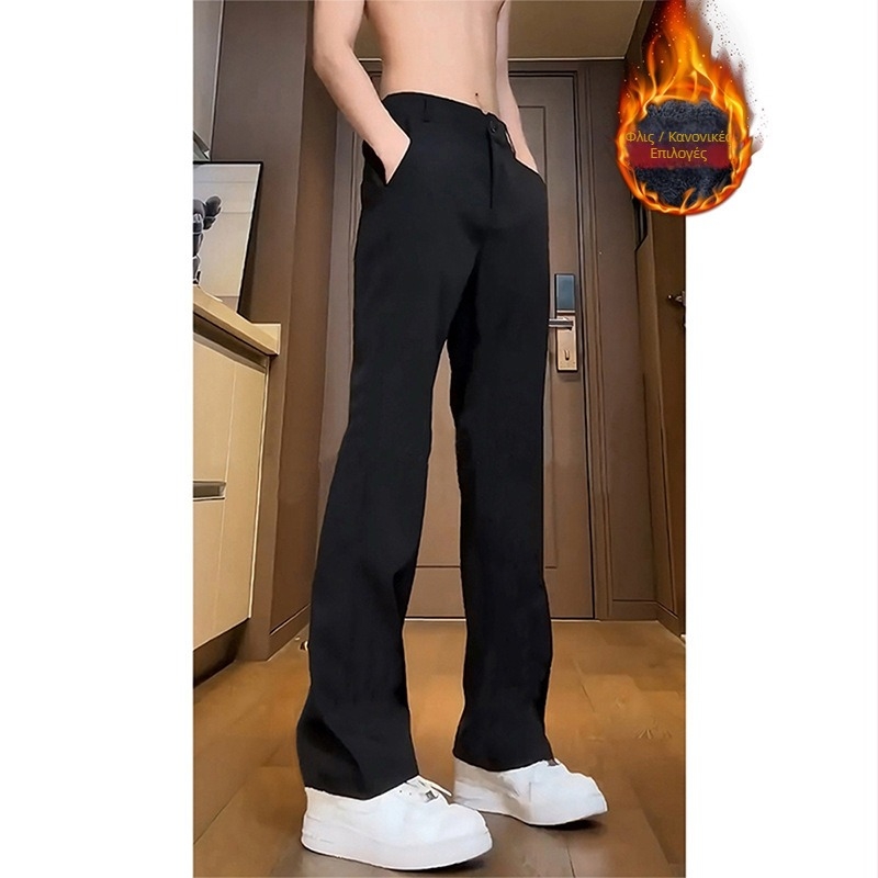 Παντελόνια κοστουμιού, ελαφρώς φαρδιά, στενή γραμμή, επενδυμένα φλίς πολυεστέρα (90%+), τετρά εποχές