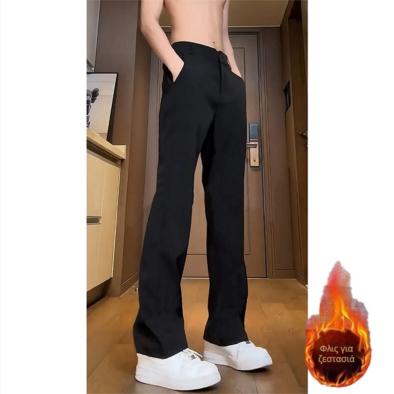 Παντελόνια κοστουμιού, ελαφρώς φαρδιά, στενή γραμμή, επενδυμένα φλίς πολυεστέρα (90%+), τετρά εποχές