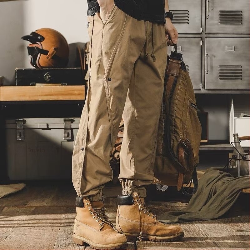 Ανδρικά παντελόνια εργασίας casual, μήκος αστραγάλου, μέση μεσαία, κλείσιμο με κορδόνι, πολυεστερικός twill