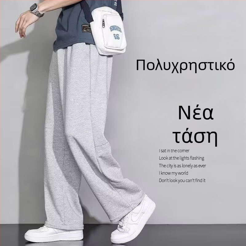 Ανδρικά παντελόνια φόρμας με ίσια γραμμή, μέση με κορδόνι ρύθμισης, μίγμα πολυεστέρα, καθημερινή χρήση