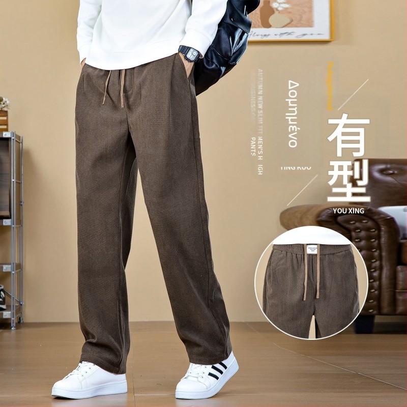 Ανδρικές παντελόνες business casual, ίσια γραμμή, μεσαία μέση, κορδόνι κλεισίματος, πολυεστέρας, χειμερινή σεζόν
