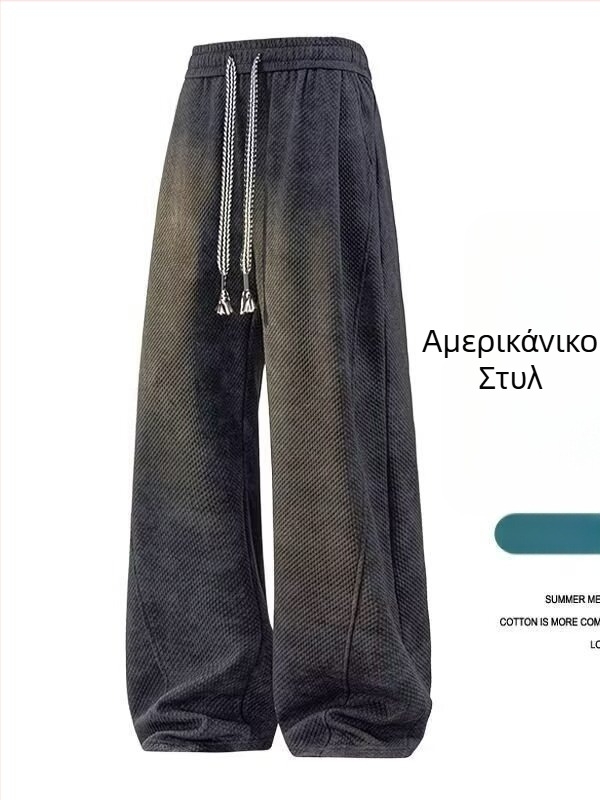 Ανδρικά παντελόνια σπορ casual, ίσια γραμμή, μακριά, μεσαία μέση, με κορδόνι, φλις ύφασμα (πολυεστέρας 90%), άνοιξη-φθινόπωρο