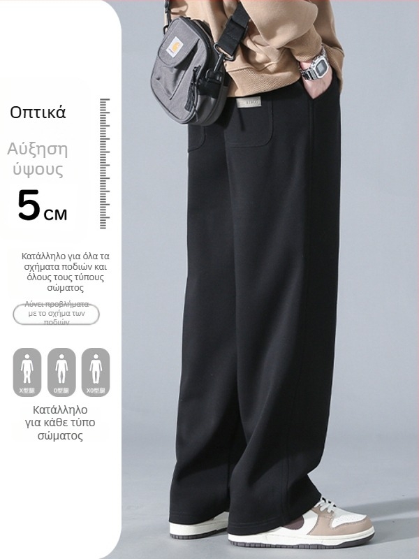 Ανδρικά καθημερινά παντελόνια με ίσιο κόψιμο, βαμβακο-πολυεστερική ανάμιξη, μεσαία μέση, κορδόνι για δέσιμο, φλις επένδυση