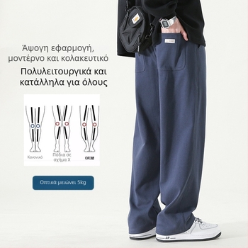 Ανδρικά παντελόνια casual ίσια γραμμή από βαμβακομίξη, μεσαία μέση, κλείσιμο με κορδόνι, άνοιξη-φθινόπωρο, μονόχρωμα, χωρίς ανάγκη σιδερώματος