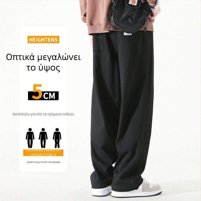 Ανδρικά παντελόνια casual ίσια γραμμή από βαμβακομίξη, μεσαία μέση, κλείσιμο με κορδόνι, άνοιξη-φθινόπωρο, μονόχρωμα, χωρίς ανάγκη σιδερώματος