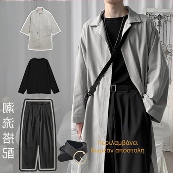 Σετ τριών τεμαχίων ανδρική windbreaker κορεατικής έκδοσης, με στάντ γιακά, μονόμπροστο κλείσιμο, λεπτός σχεδιασμός, modal ύφασμα, φόδρα 81-90%, παλτό άνοιξης 2025