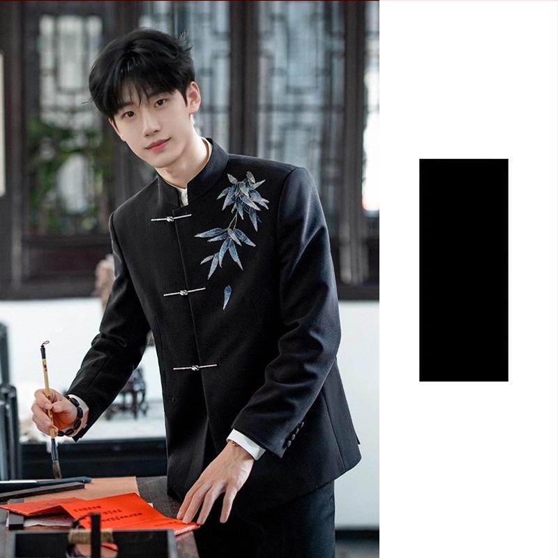 Κινεζικού στυλ κοστούμι Tang για τον γαμπρό, κεντημένο, εφαρμοστό, με όρθιο γιακά, για δεξίωση, άνοιξη 2025, μίξη πολυεστέρα