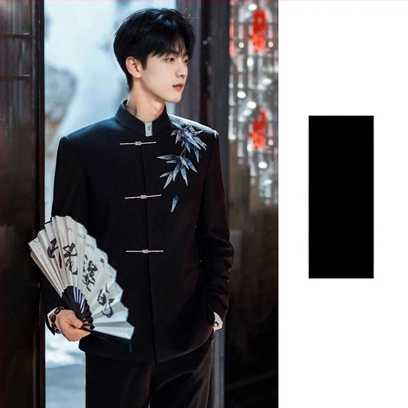 Κινεζικού στυλ κοστούμι Tang για τον γαμπρό, κεντημένο, εφαρμοστό, με όρθιο γιακά, για δεξίωση, άνοιξη 2025, μίξη πολυεστέρα