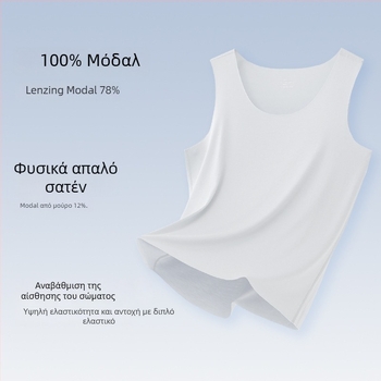 Ανδρικό Αμάνικο T‑shirt, Mulberry Silk Modal μίγμα, στρογγυλός λαιμός, ελαφρύ 121–140 g/m², αθλητικό στυλ