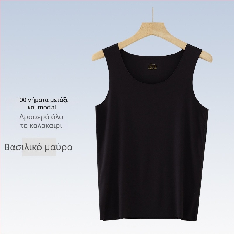 Ανδρικό Αμάνικο T‑shirt, Mulberry Silk Modal μίγμα, στρογγυλός λαιμός, ελαφρύ 121–140 g/m², αθλητικό στυλ