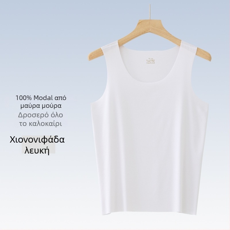 Ανδρικό Αμάνικο T‑shirt, Mulberry Silk Modal μίγμα, στρογγυλός λαιμός, ελαφρύ 121–140 g/m², αθλητικό στυλ