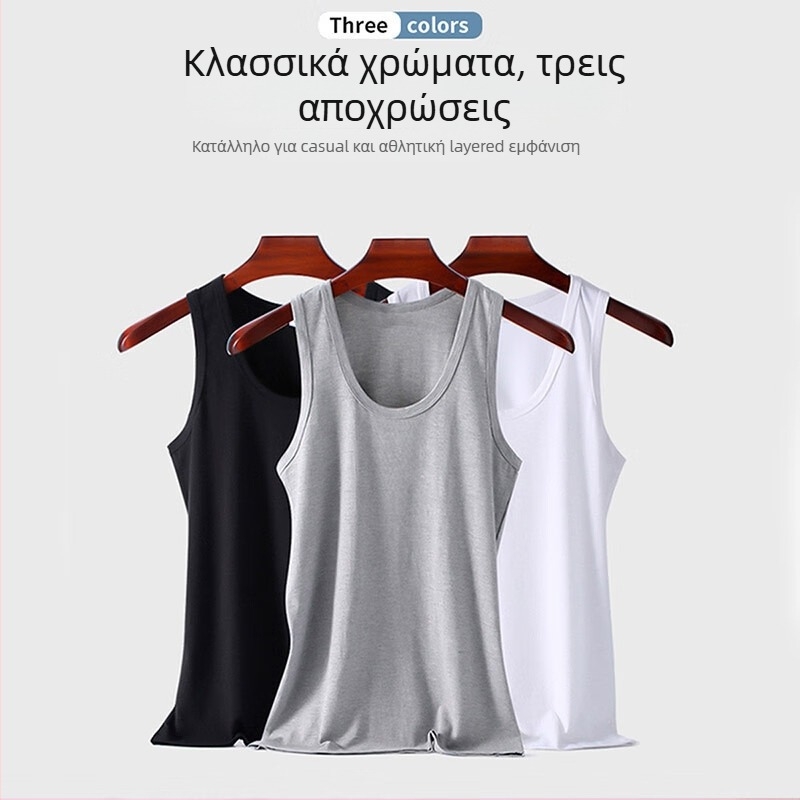 Ανδρικό αμάνικο τοπ από 100% βαμβάκι για βάση, 90–95% βαμβάκι στο ύφασμα, στρογγυλός λαιμός, ευέλικτο στυλ