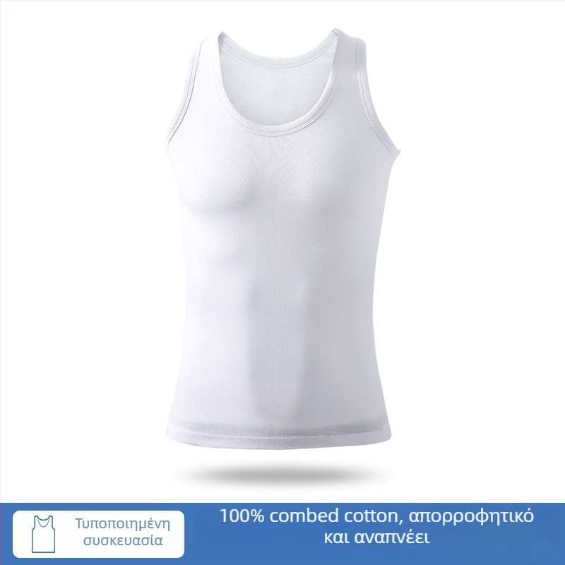 Ανδρικό αμάνικο τοπ από 100% βαμβάκι για βάση, 90–95% βαμβάκι στο ύφασμα, στρογγυλός λαιμός, ευέλικτο στυλ