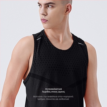 Ανδρικό γρήγορο-στεγνώνων χωρίς μανίκια αθλητικό γιλέκο για τρέξιμο — καρό σχέδιο, 100% πολυεστέρας, Ice Silk, απορροφά τον ιδρώτα, καλοκαίρι