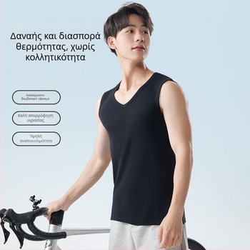 Ανδρικό βαμβακερό γιλέκο με ευρείς ώμους, χωρίς μανίκια, V-λαιμό, χαλαρού στυλ, 95–100% βαμβάκι, βάρος υφάσματος 181–200 g/m²