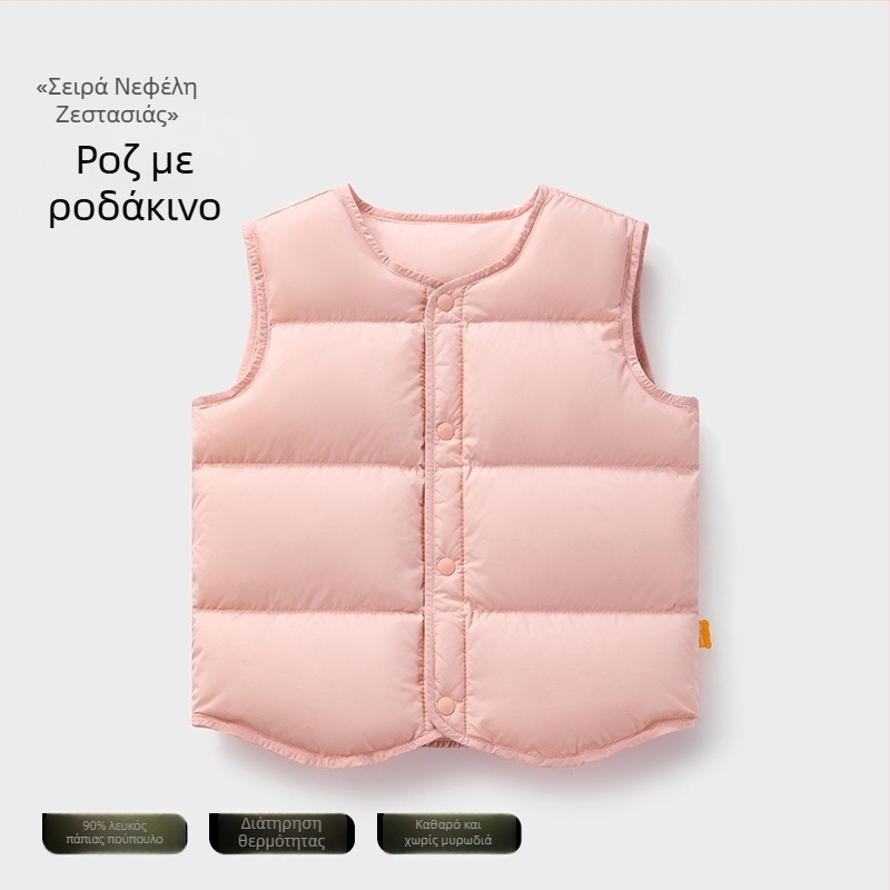 Παιδικό γιλέκο από down για τον χειμώνα, χωρίς μανίκια; γέμισμα: 90% λευκός πάπιας down; εξωτερικό ύφασμα και επένδυση από νάιλον; μήκος μεσαίο, άνετη γραμμή; για βρέφη και νήπια 1–3 ετών.