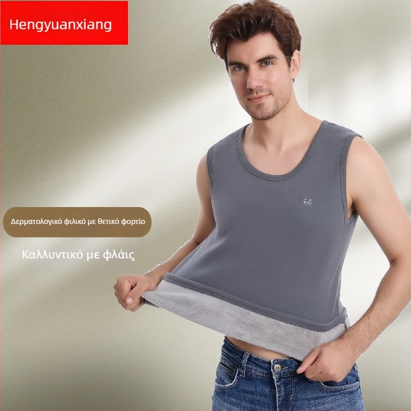 Ανδρικό ζεστό γιλέκο με βελούδινη επένδυση και πολυεστερική ύφανση για το χειμώνα, ανάλαφρο στυλ