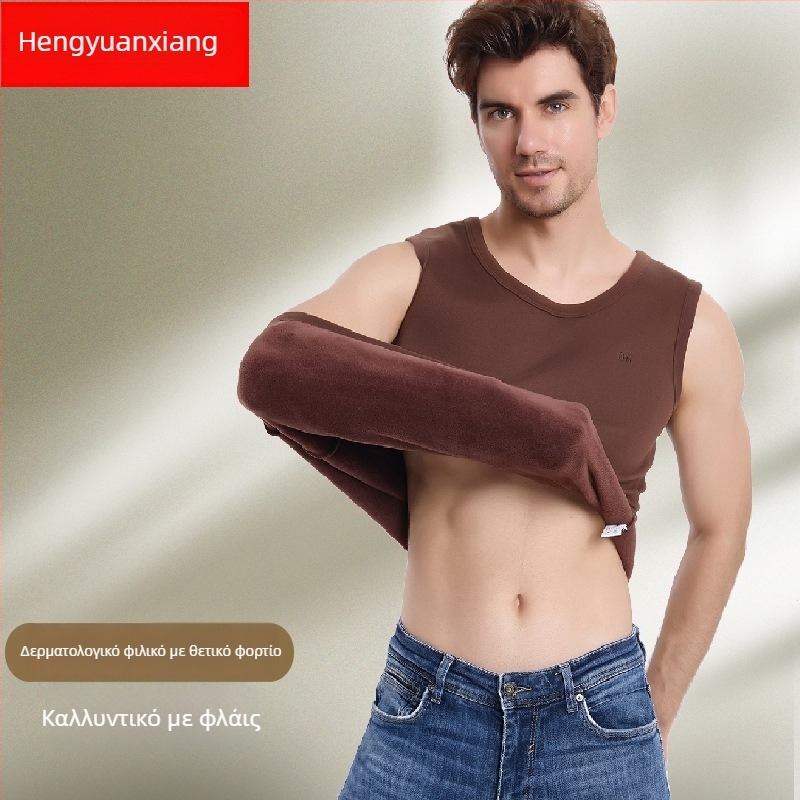 Ανδρικό ζεστό γιλέκο με βελούδινη επένδυση και πολυεστερική ύφανση για το χειμώνα, ανάλαφρο στυλ