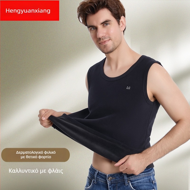 Ανδρικό ζεστό γιλέκο με βελούδινη επένδυση και πολυεστερική ύφανση για το χειμώνα, ανάλαφρο στυλ