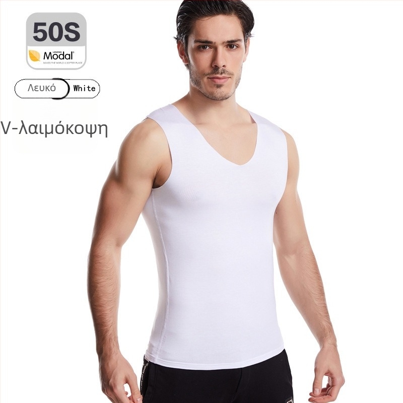 Ανδρικό τοπ από Modal χωρίς ραφές, με ευρείς ώμους, στρογγυλό λαιμό, μεσαίου πάχους 161–180 g/m², καλοκαίρι