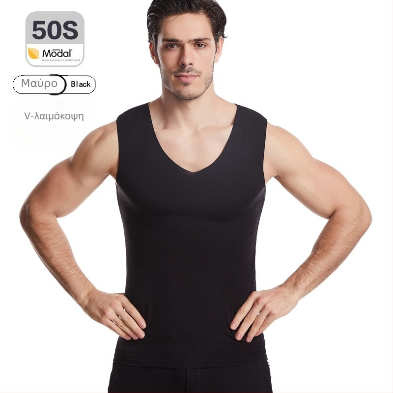 Ανδρικό τοπ από Modal χωρίς ραφές, με ευρείς ώμους, στρογγυλό λαιμό, μεσαίου πάχους 161–180 g/m², καλοκαίρι