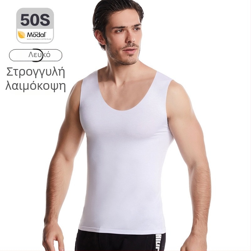 Ανδρικό τοπ από Modal χωρίς ραφές, με ευρείς ώμους, στρογγυλό λαιμό, μεσαίου πάχους 161–180 g/m², καλοκαίρι