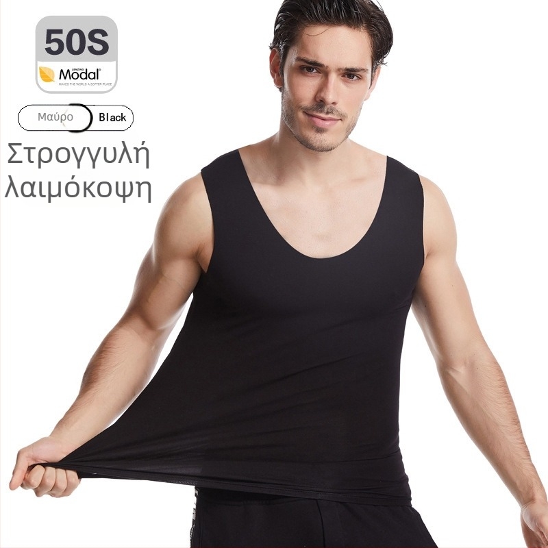 Ανδρικό τοπ από Modal χωρίς ραφές, με ευρείς ώμους, στρογγυλό λαιμό, μεσαίου πάχους 161–180 g/m², καλοκαίρι