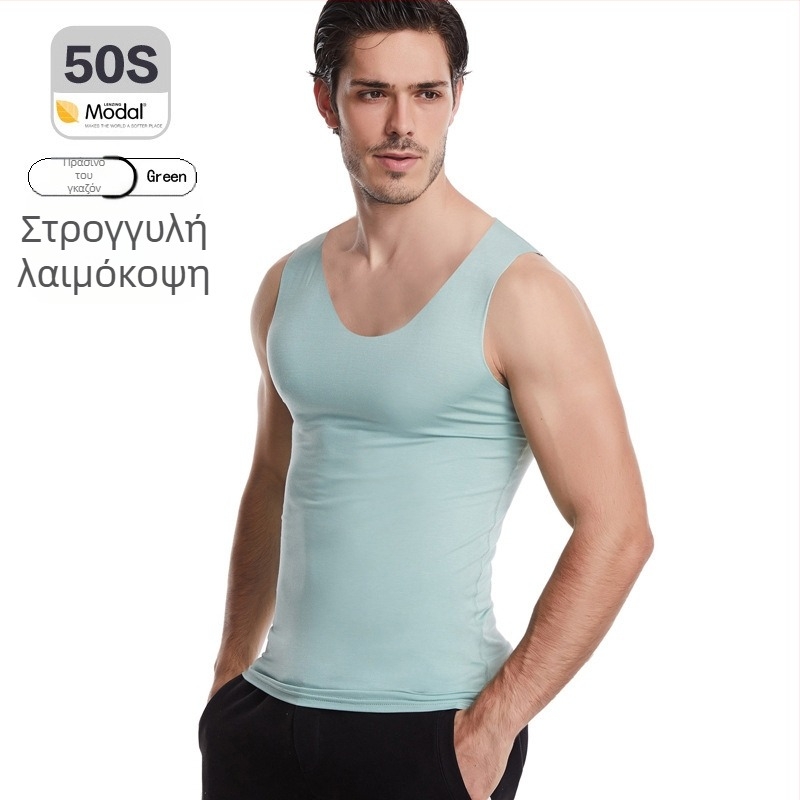 Ανδρικό τοπ από Modal χωρίς ραφές, με ευρείς ώμους, στρογγυλό λαιμό, μεσαίου πάχους 161–180 g/m², καλοκαίρι