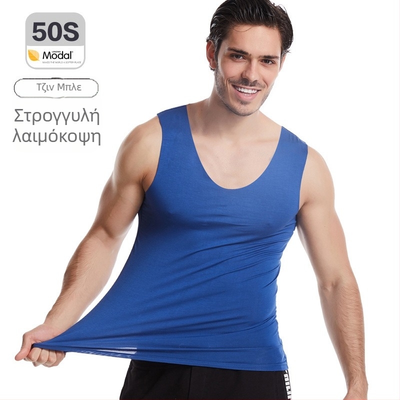 Ανδρικό τοπ από Modal χωρίς ραφές, με ευρείς ώμους, στρογγυλό λαιμό, μεσαίου πάχους 161–180 g/m², καλοκαίρι