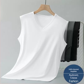 Ανδρικό αμάνικο T-shirt από 100% βαμβάκι, εφαρμοστό, λεπτή ύφανση, ίσιο τελείωμα