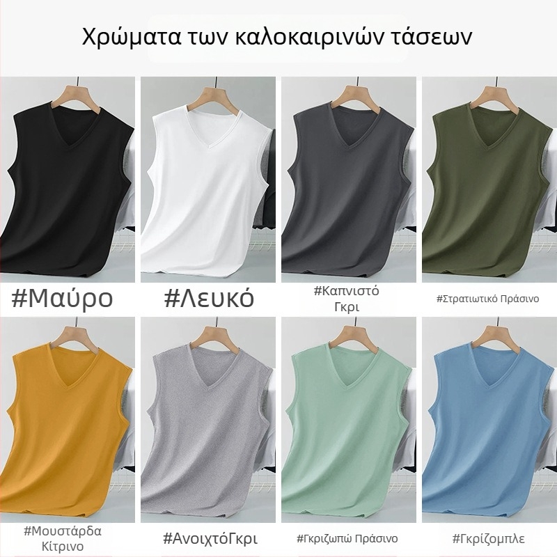 Ανδρικό αμάνικο T-shirt από 100% βαμβάκι, εφαρμοστό, λεπτή ύφανση, ίσιο τελείωμα