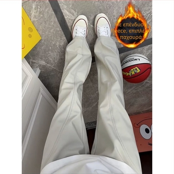 Cargo casual παντελόνια με επένδυση από φλίς, μέση με κορδόνι, χαλαρή γραμμή και ίσιο τελείωμα, ελαστικό ύφασμα