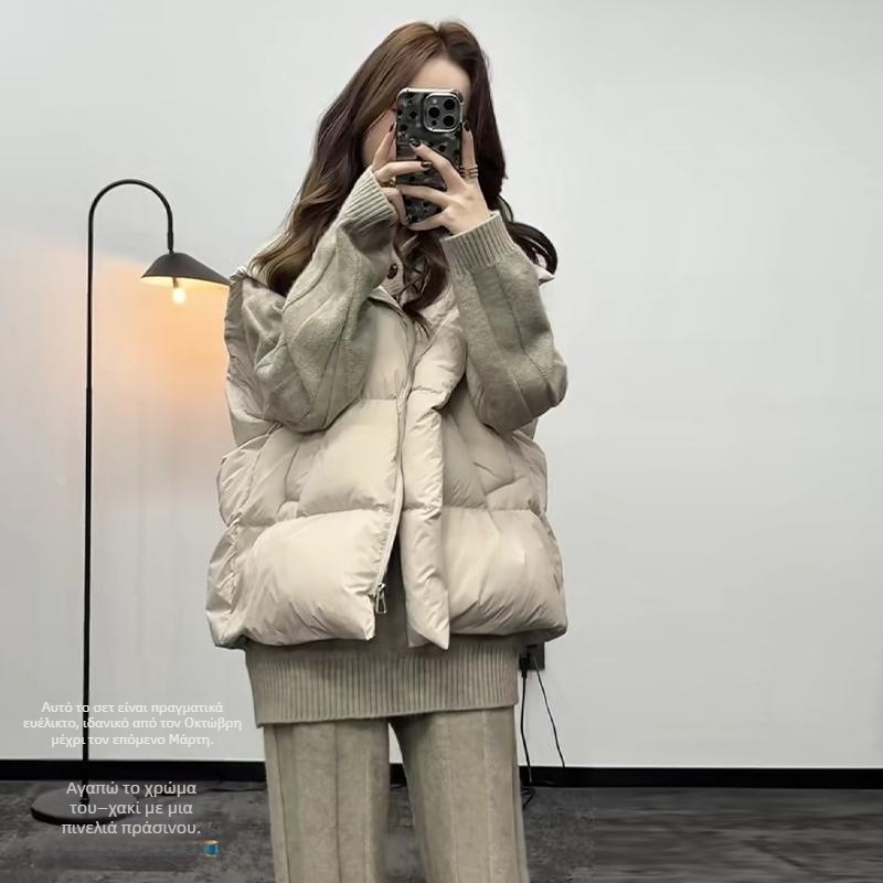 Γυναικείο γιλέκο με γέμισμα Down Cotton, Chenille ύφασμα, Βασικό υλικό: Spandex 90–95%, Κανονικό μήκος 50–65 cm