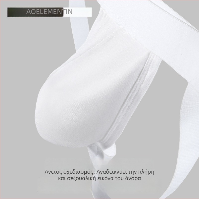 Ανδρικό στρινγκ εσώρουχο από ύφασμα ανακυκλωμένων ινών, αθλητική πλέξη, χαμηλή μέση, επένδυση καβάλου από βισκόζη 95–100%