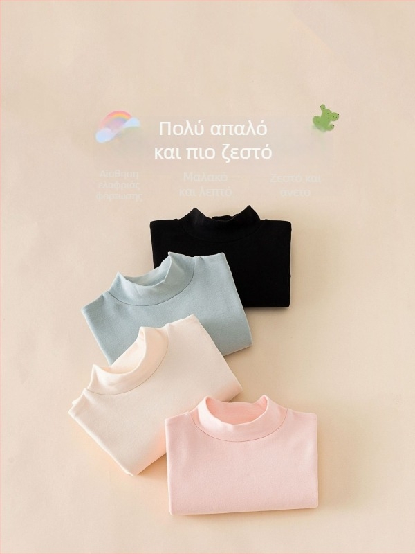 Παιδικό μακρυμάνικο βασικό τοπ, κορεατικού στιλ, 95% βαμβάκι, απαλή επεξεργασία με βρεγμένη υφή, χωρίς κουκούλα, μονόχρωμο σχέδιο, για χειμώνα-άνοιξη-φθινόπωρο